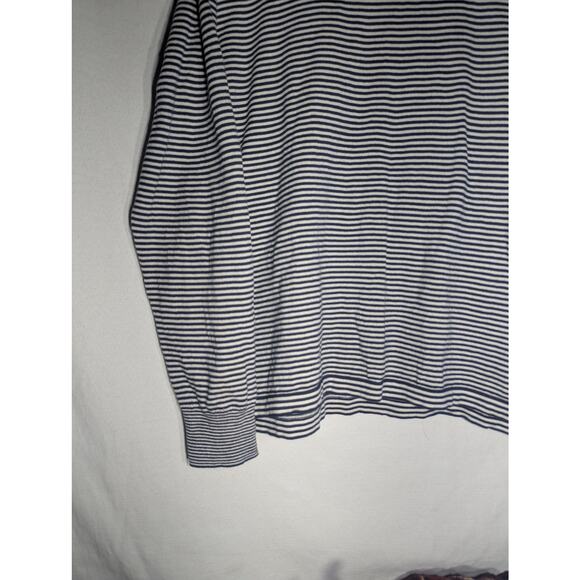 J Crew Womens Knit Pullover Striped Crewneck Sweater Sz L Cream Navy Split hem - Picture 2 of 6